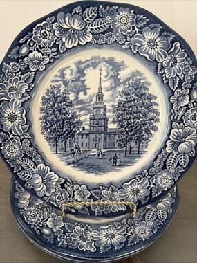 LIBERTY BLUE - Staffordshire Ironstone 10” Set Of 4 Plates - Independence Hall